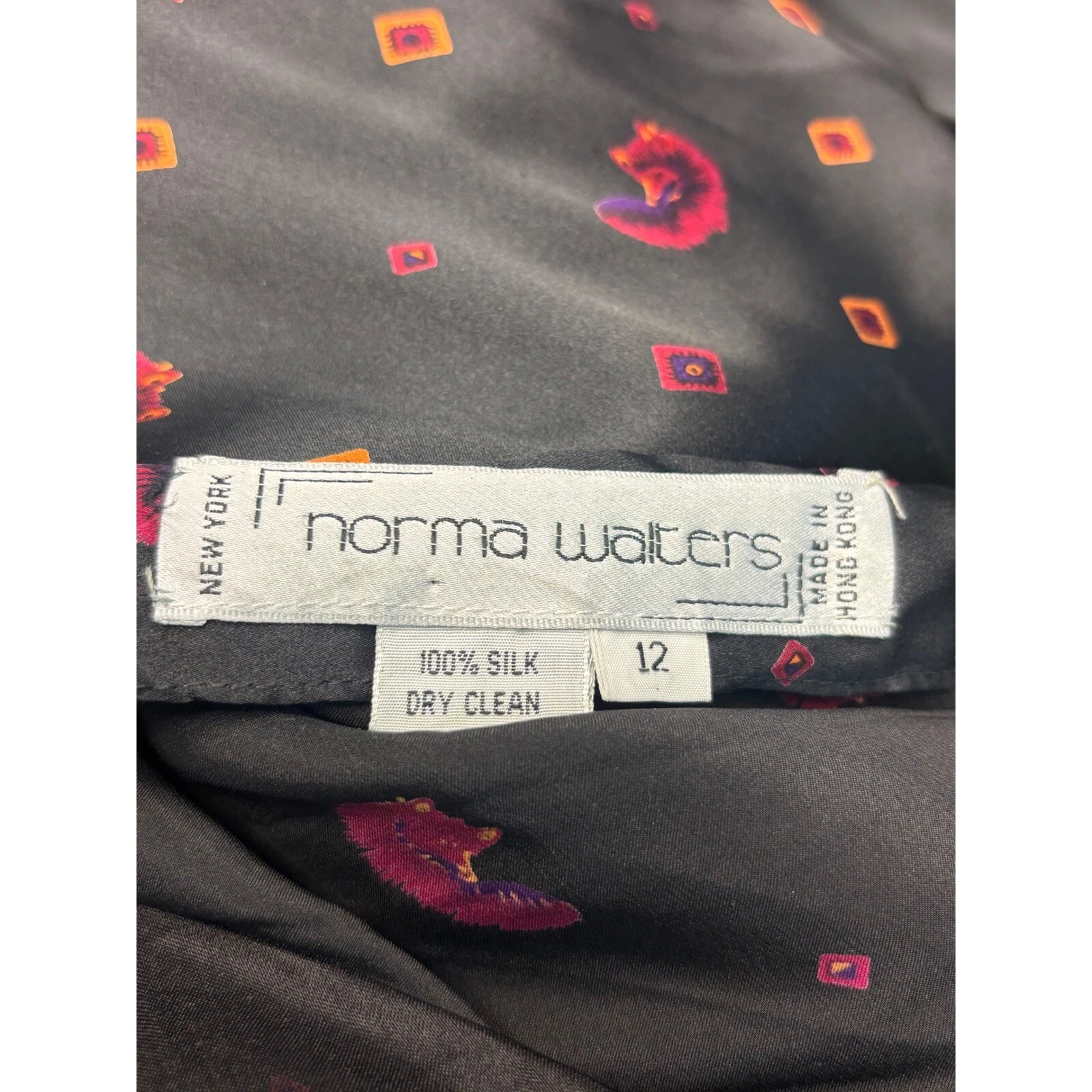 Vintage Norma Walters 100% Silk Black Geometric Midi Dress Size 12 - Image 4