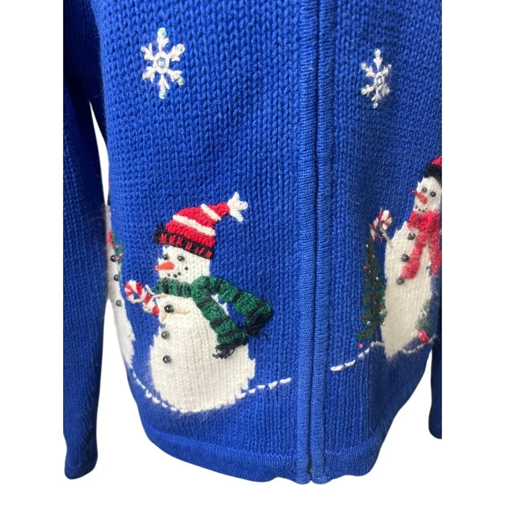 Croft & Barrow Vintage Full Zip Cardigan Snowman Sweater Women's Size Large - Image 2