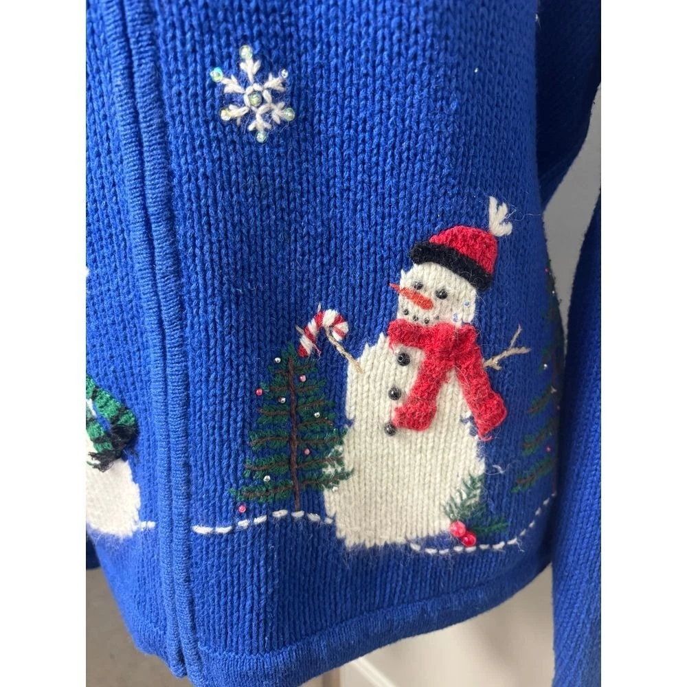 Croft & Barrow Vintage Full Zip Cardigan Snowman Sweater Women's Size Large - Image 3