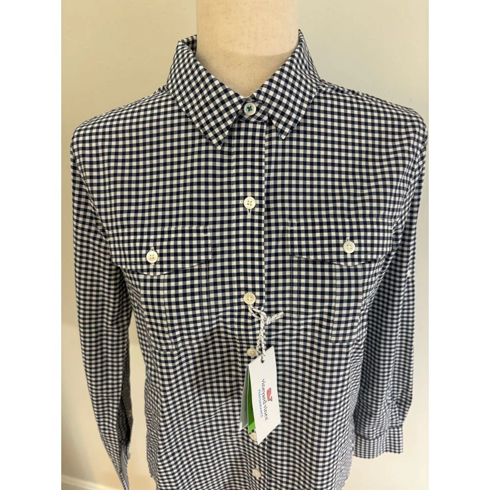 NWT Vineyard Vines Performance Shirt Navy White Check Women's size 2 $108 - Image 2