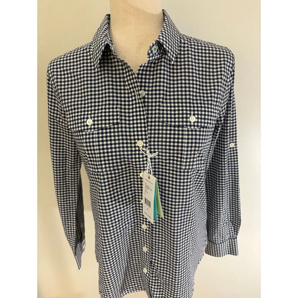 NWT Vineyard Vines Performance Shirt Navy White Check Women's size 2 $108 - Image 4