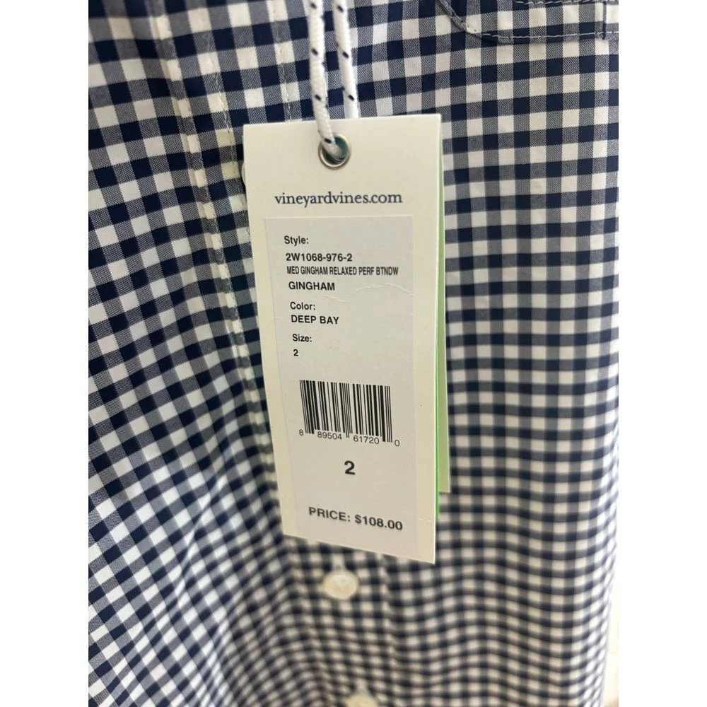 NWT Vineyard Vines Performance Shirt Navy White Check Women's size 2 $108 - Image 5