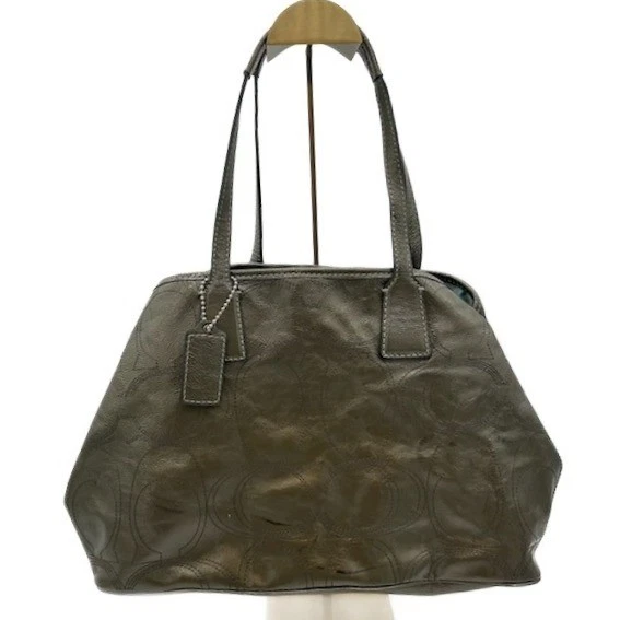 Coach Olive Green Signature Stitch KissLock Satchel Purse Handbag Designer 10x14 - Image 2
