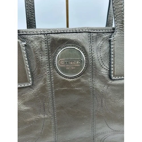 Coach Olive Green Signature Stitch KissLock Satchel Purse Handbag Designer 10x14 - Image 4