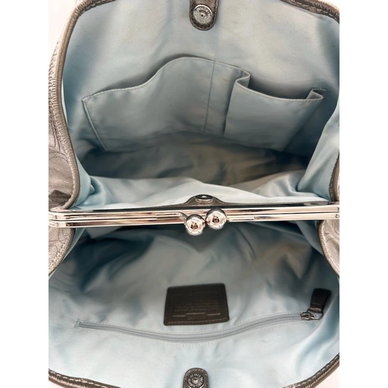 Coach Olive Green Signature Stitch KissLock Satchel Purse Handbag Designer 10x14 - Image 6