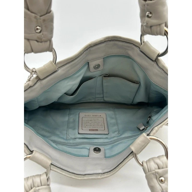 Coach Signature Silver Metallic Beige Leather Canvas Satchel Tote Bag Purse Y2K - Image 5