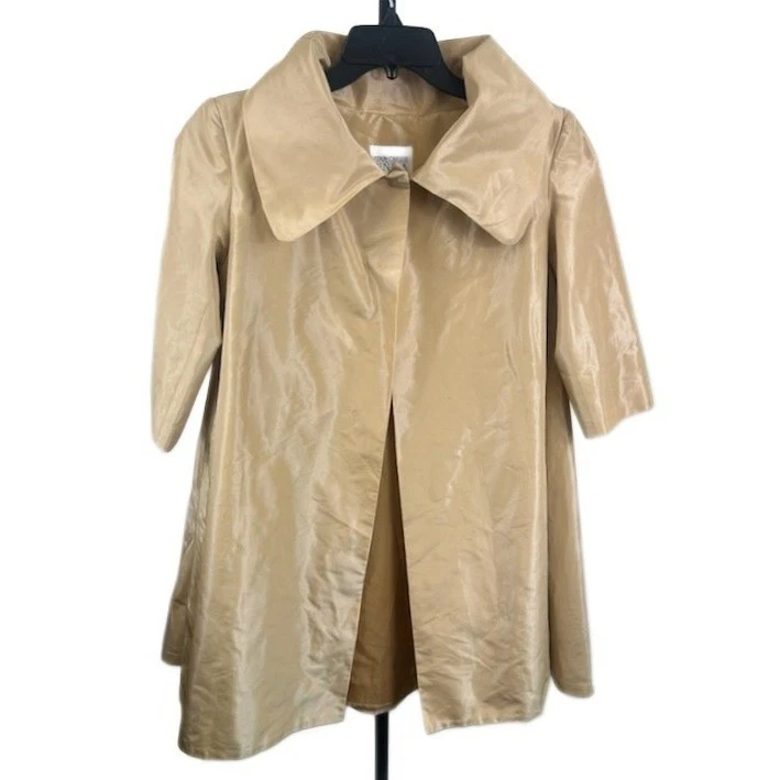 Juan Carlos Pinera Silk Swing Coat Beige Wide Collar Jacket Size Small