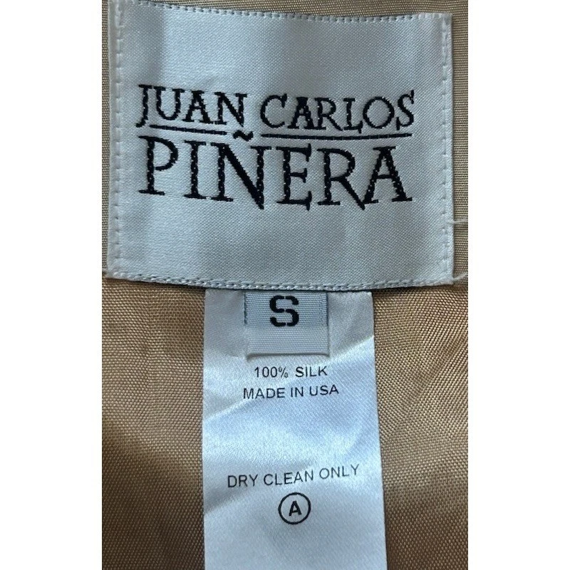 Juan Carlos Pinera Silk Swing Coat Beige Wide Collar Jacket Size Small - Image 3
