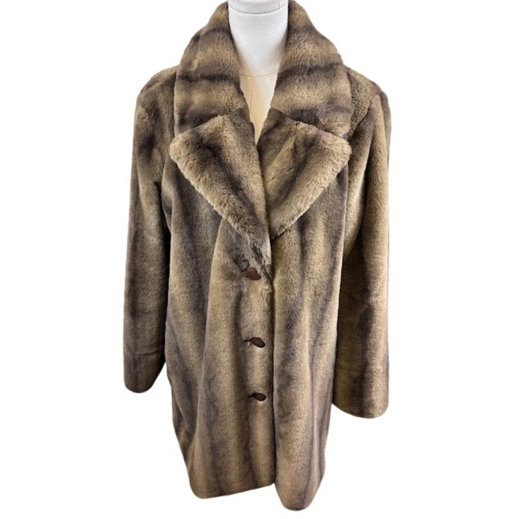 Dennis Basso Faux Mink Fur Coat Women's Brown Striped 30th Anniversary Size 1X