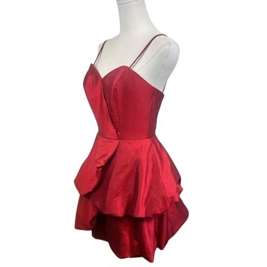 Andrew Adela Red Dress Cocktail Tiered Ruffle Mini Vintage Glam Party Size Small - Image 2