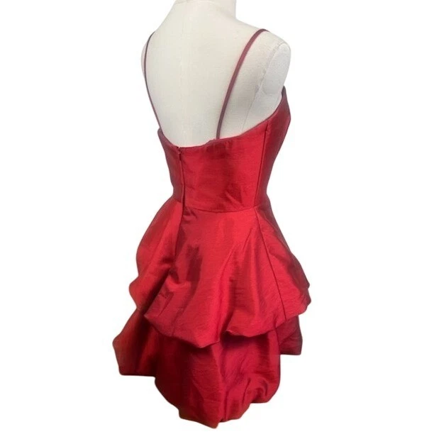 Andrew Adela Red Dress Cocktail Tiered Ruffle Mini Vintage Glam Party Size Small - Image 3