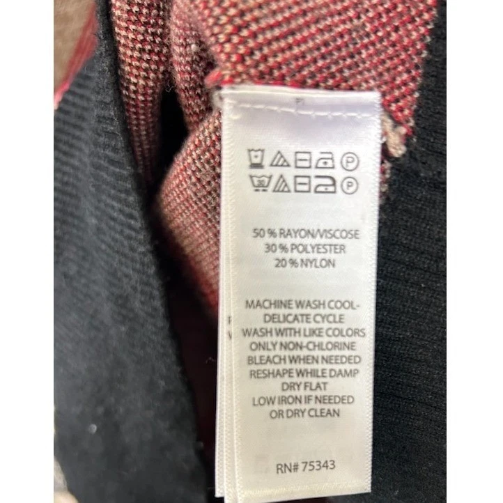 Rachel Zoe Plaid Crewneck Sweater Women's Size Medium Plaid Long Sleeve Blk Red - Image 5