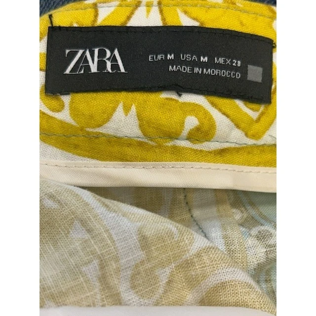 Zara Linen Blend Pants Wide Leg Patterned High Waist Yellow Blue Size M - Image 4