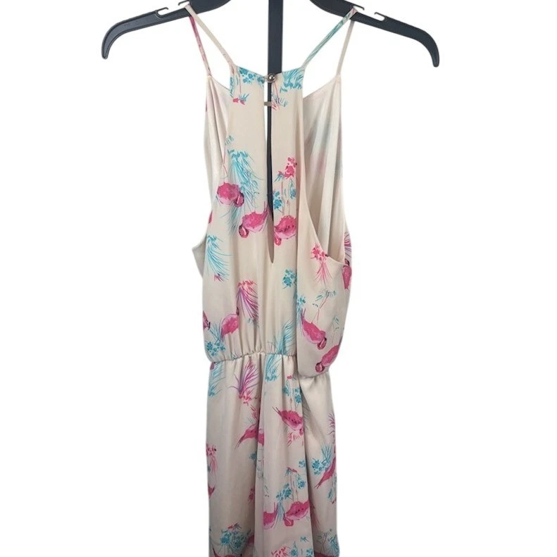 Everly Pink Flamingo Print Shorts Romper Halter Neck Sleeveless Size Medium - Image 2