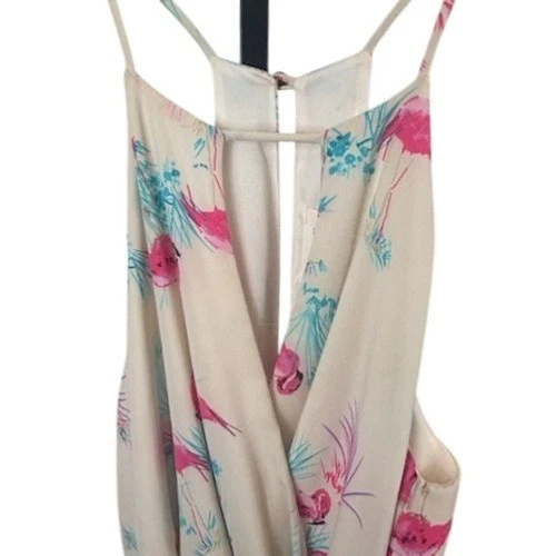 Everly Pink Flamingo Print Shorts Romper Halter Neck Sleeveless Size Medium - Image 3
