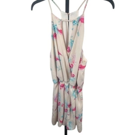 Everly Pink Flamingo Print Shorts Romper Halter Neck Sleeveless Size Medium - Image 4