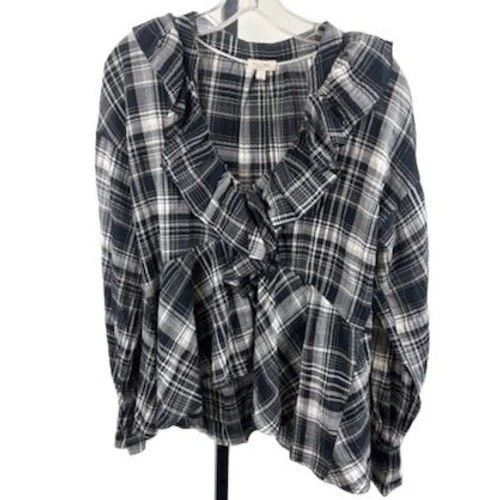 Pilcro Anthropologie Plaid Ruffle Long Sleeve Blouse Top Shirt Womens Size Small