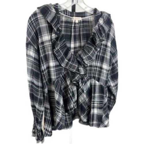 Pilcro Anthropologie Plaid Ruffle Long Sleeve Blouse Top Shirt Womens Size Small - Image 2
