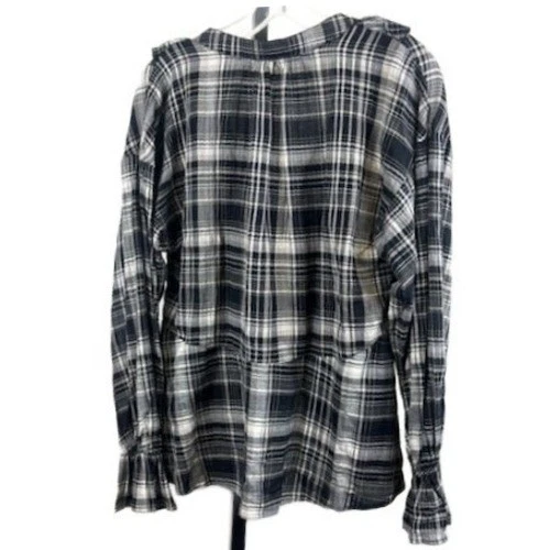 Pilcro Anthropologie Plaid Ruffle Long Sleeve Blouse Top Shirt Womens Size Small - Image 3