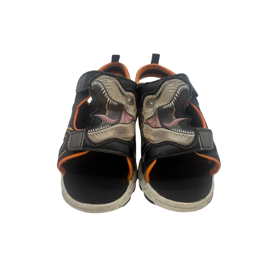 Wonder Nation Dinosaur Sandals Boys Black Orange Hook Loop Toddler Size 11 - Image 2
