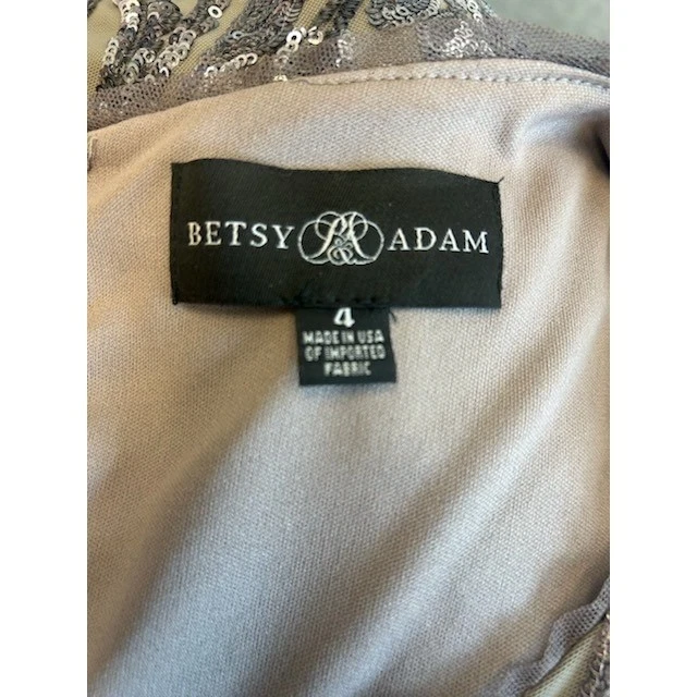 Betsy Adam Sequin Dress Cocktail Party Long Sleeve Bodycon Gray Size 4 Stunning - Image 4