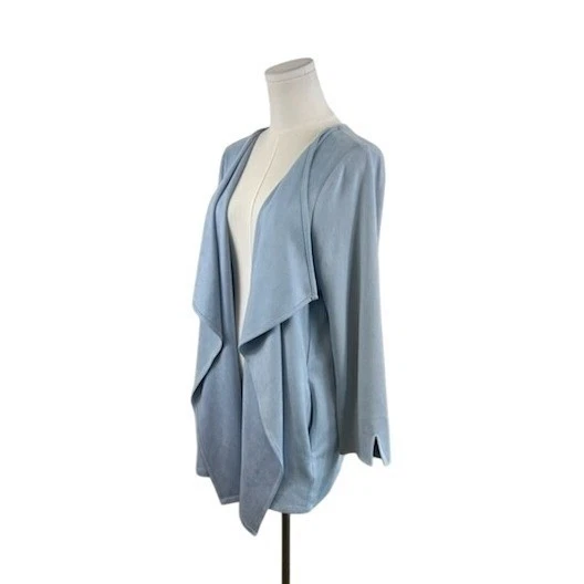 Gretchen Scott "Suede" Waterfall Drape Cardigan Pockets Cozy Blue Size Medium - Image 2