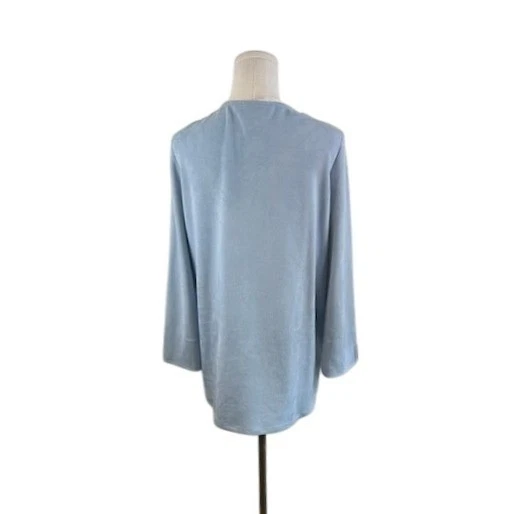 Gretchen Scott "Suede" Waterfall Drape Cardigan Pockets Cozy Blue Size Medium - Image 3