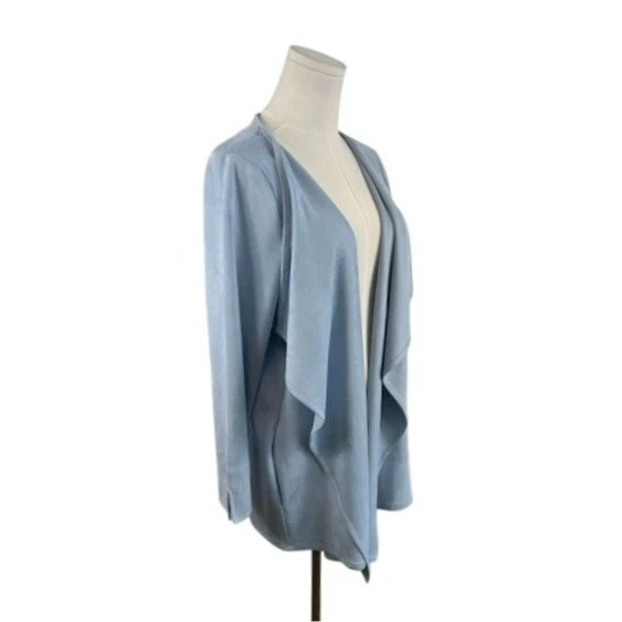 Gretchen Scott "Suede" Waterfall Drape Cardigan Pockets Cozy Blue Size Medium - Image 4