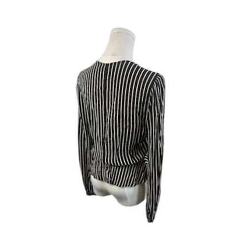 Reformation Striped Camila Blouse Long Sleeve Peplum Top Black White Size Medium - Image 4