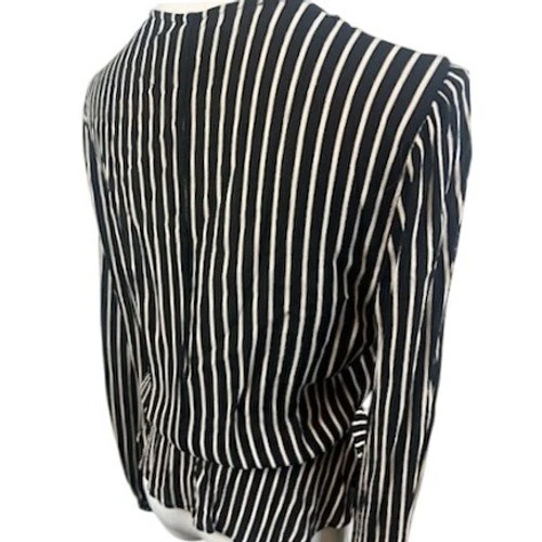 Reformation Striped Camila Blouse Long Sleeve Peplum Top Black White Size Medium - Image 5