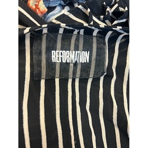 Reformation Striped Camila Blouse Long Sleeve Peplum Top Black White Size Medium - Image 6
