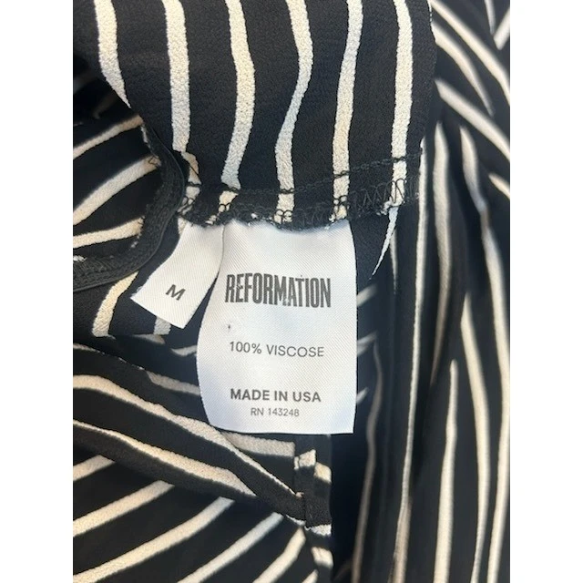 Reformation Striped Camila Blouse Long Sleeve Peplum Top Black White Size Medium - Image 7