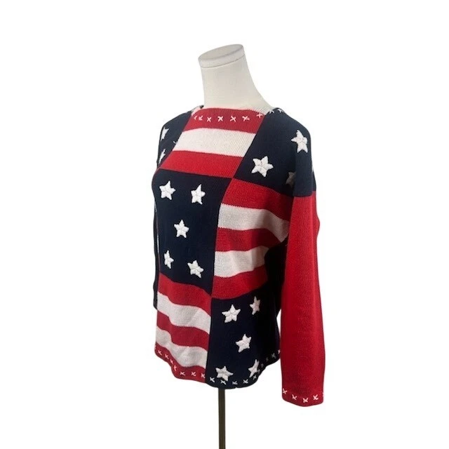 DBL American Flag Stars Stripes Knit Sweater USA Red White Blue Vintage Size M - Image 4