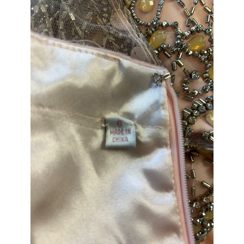 New Glow Brand Pink Dress Hand Beaded Crystal Bodice Formal Gown Evening Size 6 - Image 4