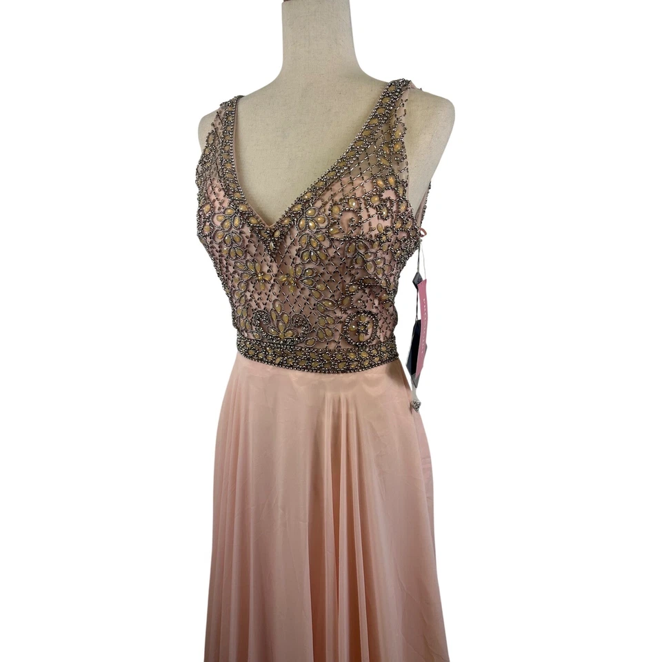 New Glow Brand Pink Dress Hand Beaded Crystal Bodice Formal Gown Evening Size 6 - Image 6