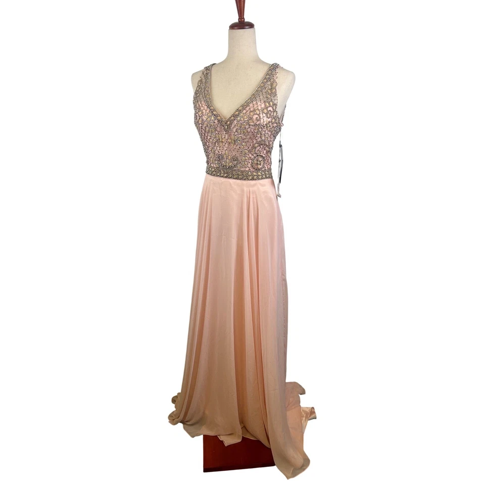 New Glow Brand Pink Dress Hand Beaded Crystal Bodice Formal Gown Evening Size 6 - Image 8