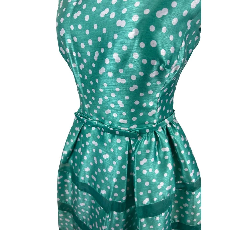 New Taylor Silk Dress Fit Flare Polka Dot Sleeveless Party Cocktail Green Size 8 - Image 3