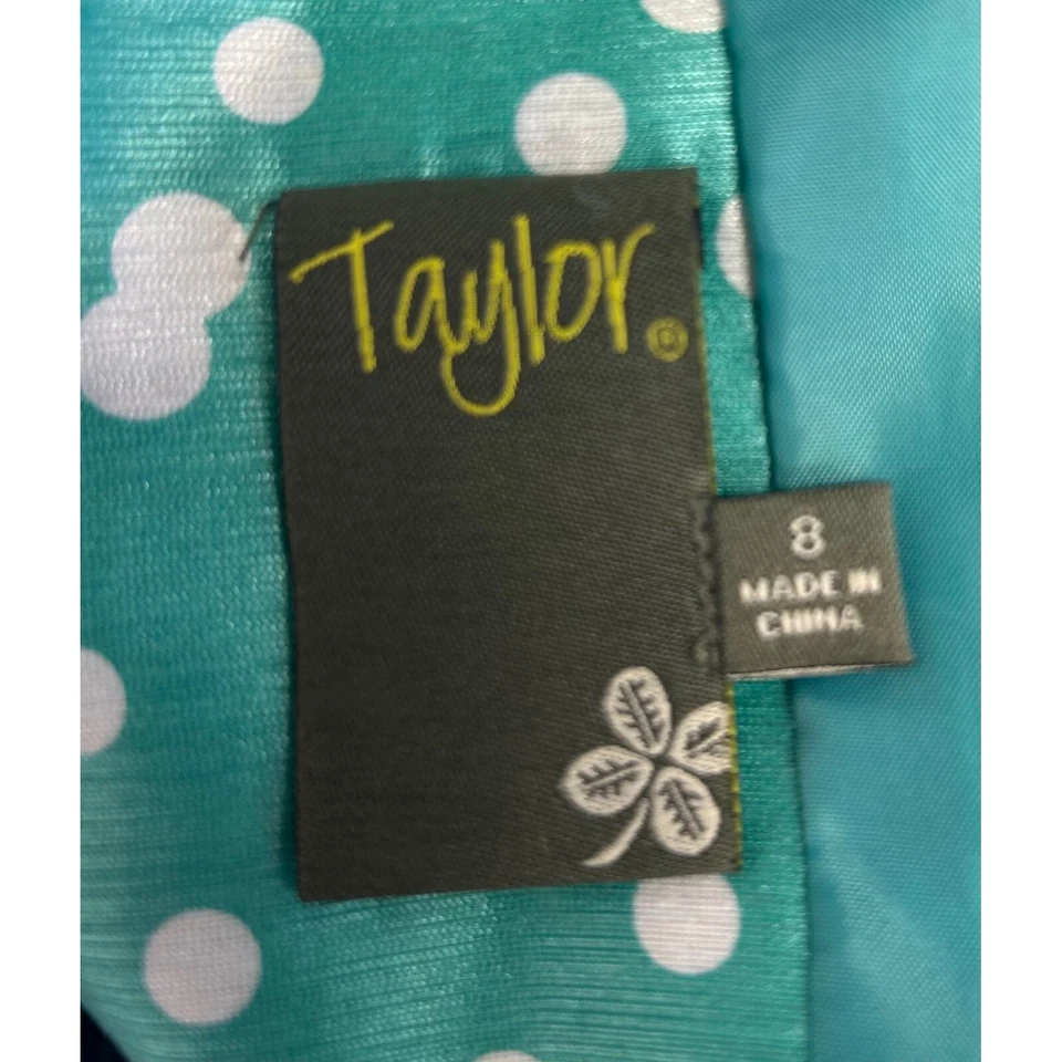 New Taylor Silk Dress Fit Flare Polka Dot Sleeveless Party Cocktail Green Size 8 - Image 4