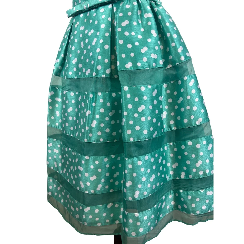 New Taylor Silk Dress Fit Flare Polka Dot Sleeveless Party Cocktail Green Size 8 - Image 6