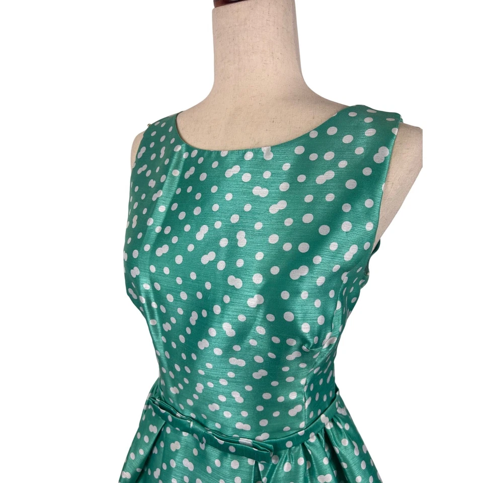 New Taylor Silk Dress Fit Flare Polka Dot Sleeveless Party Cocktail Green Size 8 - Image 7