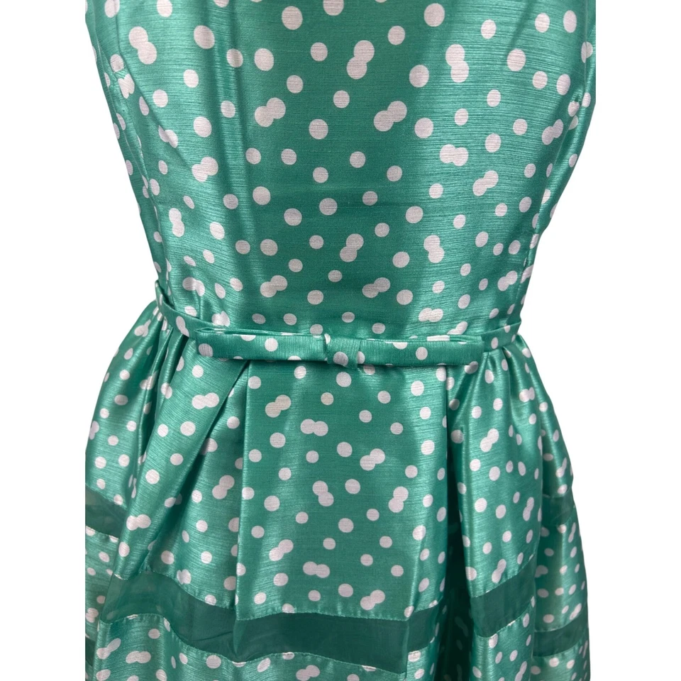 New Taylor Silk Dress Fit Flare Polka Dot Sleeveless Party Cocktail Green Size 8 - Image 9