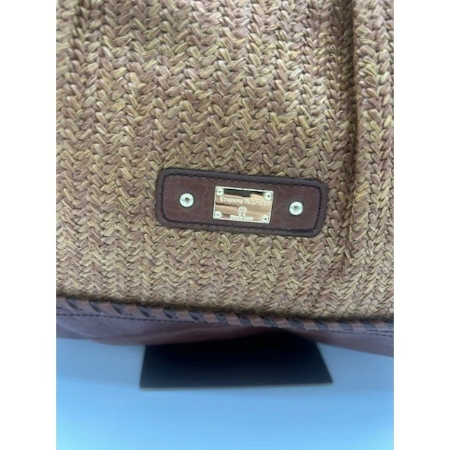 Vintage Etienne Aigner Woven Tote Bag Purse Braided Handles Brown Leather Trim - Image 4