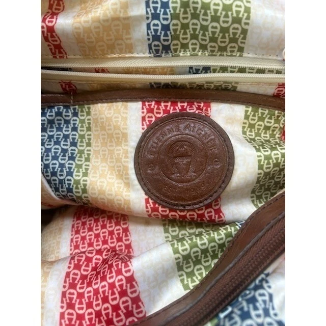 Vintage Etienne Aigner Woven Tote Bag Purse Braided Handles Brown Leather Trim - Image 5