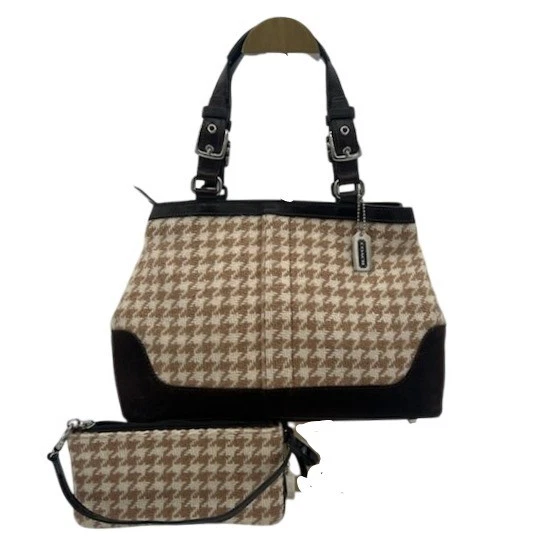 Y2K Coach Houndstooth Satchel Bag Purse 14X9X4.5 with Brown Leather Wristlet 8x4 - Image 2