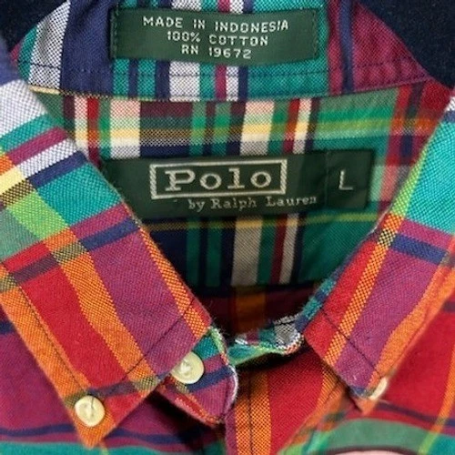 Polo Ralph Lauren Men's Size Large Plaid Long Sleeve Cotton Button Down Shirt - Image 4