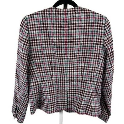Talbots Blazer Women's Size 8P Petite Plaid Collarless Pink Green Houndstooth - Image 2