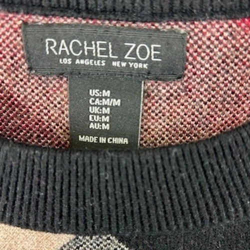 Rachel Zoe Plaid Crewneck Sweater Women's Size Medium Plaid Long Sleeve Blk Red - Image 4