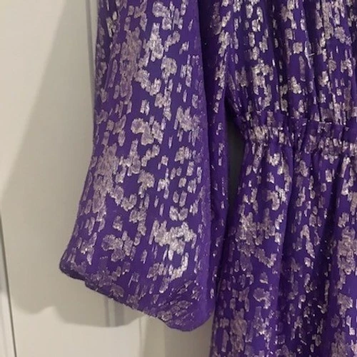Lilly Pulitzer Purple Silk Gold Metallic Leopard Tiered Dress Holiday Size 12 - Image 3