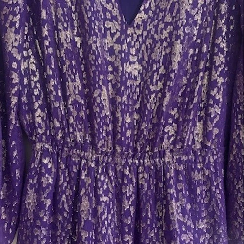 Lilly Pulitzer Purple Silk Gold Metallic Leopard Tiered Dress Holiday Size 12 - Image 4