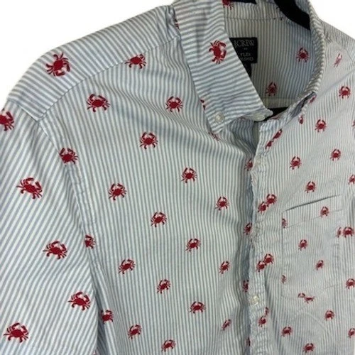 J Crew Top Men's Size Small Slim Fit Short Sleeve Button Down Crab Blue White - Image 3